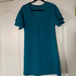 Turquoise Long Top Dress Short Sleeve Ruffles Size Small